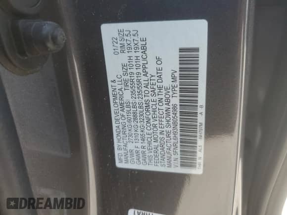 2022 Honda Odyssey Elite with VIN 5FNRL6H93NB054986, listed as a Copart auction lot 71352585 with 83,146 mi miles and Salvage title. Bid and sale history available at DreamBid. Image 12.