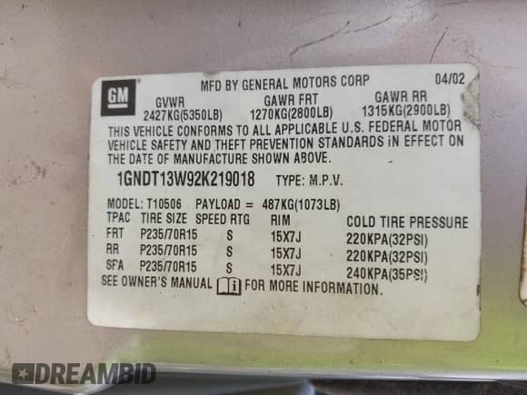2002 Chevrolet Blazer LS z VIN 1GNDT13W92K219018, wystawiony jako IAAI lot #42967417 z przebiegiem 162 926 mil mil oraz . Historia ofert i sprzedaży dostępna na DreamBid. Obrazek 9.