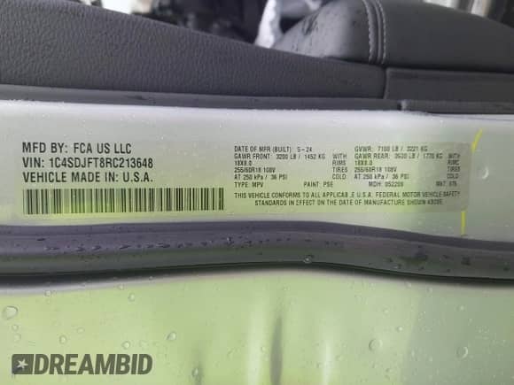 2024 Dodge Durango Pursuit с VIN 1C4SDJFT8RC213648, выставлен на аукционе IAAI как лот 42884249 с пробегом 8 624 миль миль и . История ставок и продаж доступна на DreamBid. Изображение 9.