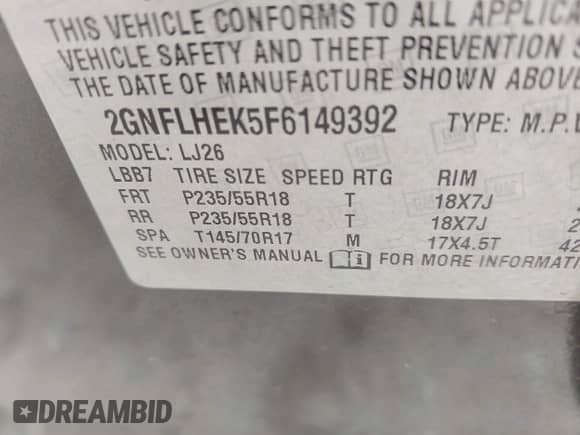 2015 Chevrolet Equinox LTZ с VIN 2GNFLHEK5F6149392, выставлен на аукционе IAAI как лот 43375190 с пробегом 166 357 миль миль и . История ставок и продаж доступна на DreamBid. Изображение 9.