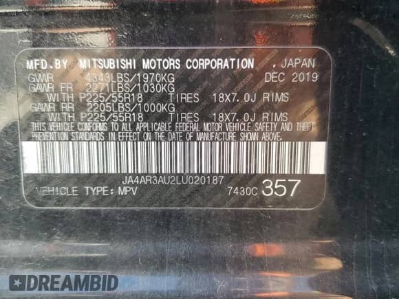 2020 Mitsubishi Outlander ES with VIN JA4AR3AU2LU020187, listed as a Copart auction lot 81182715 with 88,226 mi miles and Salvage title. Bid and sale history available at DreamBid. Image 13.