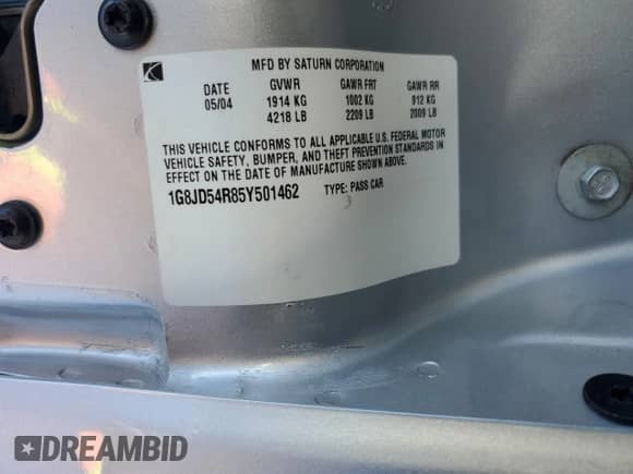 2005 Saturn L with VIN 1G8JD54R85Y501462, listed as a Copart auction lot 87946305 with 170,548 mi miles and Salvage title. Bid and sale history available at DreamBid. Image 15.