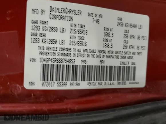 2006 Dodge Caravan SXT with VIN 1D4GP45R66B754853, listed as a Copart auction lot 82201465 with 236,597 mi miles and Salvage title. Bid and sale history available at DreamBid. Image 13.