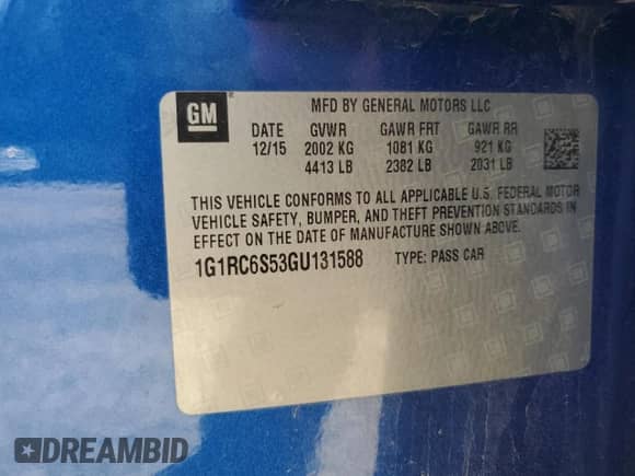 2016 Chevrolet Volt LT с VIN 1G1RC6S53GU131588, выставлен на аукционе Copart как лот 67381795 с пробегом 145 928 миль миль и Списание • Salvage title. История ставок и продаж доступна на DreamBid. Изображение 12.