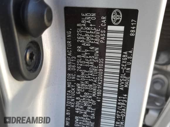 2013 Toyota Camry LE z VIN 4T1BD1FK2DU091035, wystawiony jako Copart lot #80961115 z przebiegiem 124 834 mil mil oraz Szkoda całkowita • Salvage title. Historia ofert i sprzedaży dostępna na DreamBid. Obrazek 12.