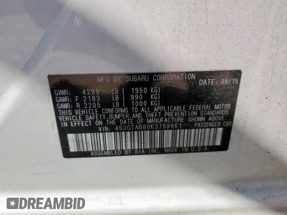 2019 Subaru Impreza z VIN 4S3GTAB60K3759861, wystawiony jako Copart lot #80272905 z przebiegiem 51 337 mil mil oraz Szkoda całkowita • Salvage title. Historia ofert i sprzedaży dostępna na DreamBid. Obrazek 13.