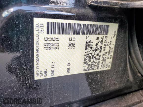 2014 Nissan Maxima S with VIN 1N4AA5APXEC480599, listed as a Copart auction lot 81854225 with 155,576 mi miles and Salvage title. Bid and sale history available at DreamBid. Image 12.