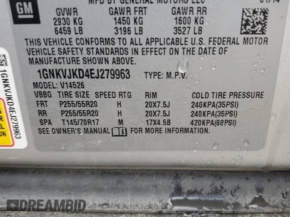 2014 Chevrolet Traverse LTZ с VIN 1GNKVJKD4EJ279963, выставлен на аукционе Copart как лот 86631275 с пробегом 66 829 миль миль и Чистый • Clean title. История ставок и продаж доступна на DreamBid. Изображение 13.