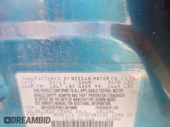 2014 Nissan Note SV with VIN 3N1CE2CP9EL351909, listed as a Copart auction lot 81303405 with 180,979 mi miles and Clean title. Bid and sale history available at DreamBid. Image 14.