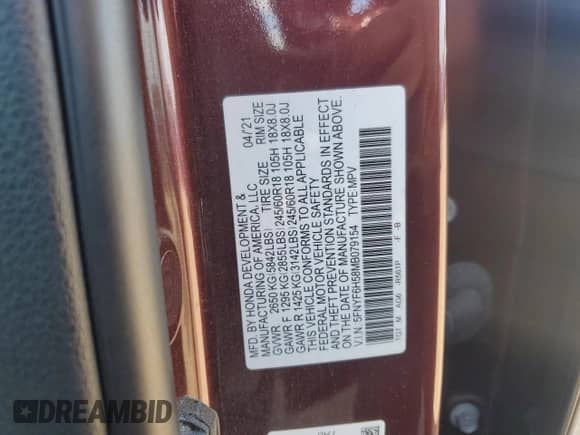 2021 Honda Pilot EX-L z VIN 5FNYF6H58MB079154, wystawiony jako Copart lot #67792655 z przebiegiem 36 460 mil mil oraz Szkoda całkowita • Salvage title. Historia ofert i sprzedaży dostępna na DreamBid. Obrazek 13.