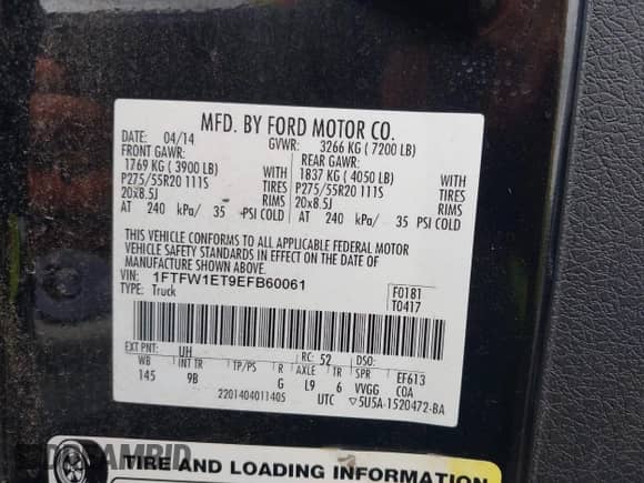 2014 Ford F-150 XL with VIN 1FTFW1ET9EFB60061, listed as a IAAI auction lot 42392637 with 195,822 mi miles and . Bid and sale history available at DreamBid. Image 9.