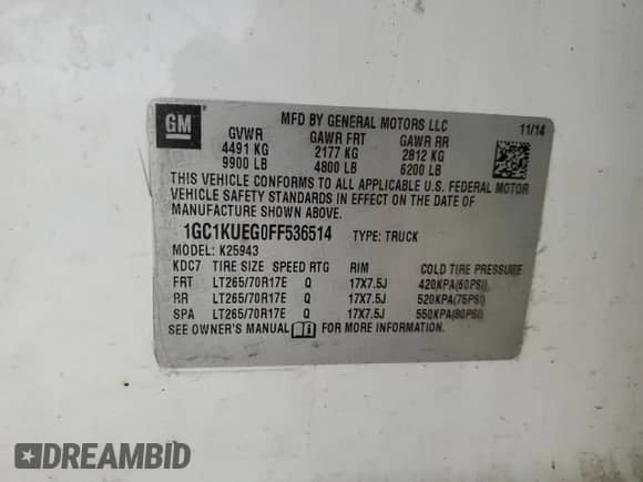 2015 Chevrolet Silverado 2500HD Work Truck z VIN 1GC1KUEG0FF536514, wystawiony jako Copart lot #53471415 z przebiegiem 187 156 mil mil oraz Szkoda całkowita • Salvage title. Historia ofert i sprzedaży dostępna na DreamBid. Obrazek 13.