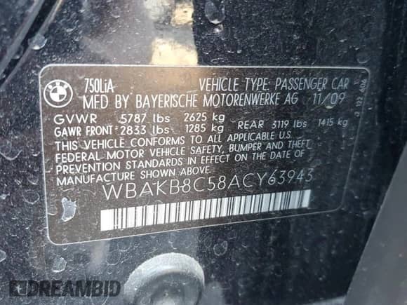 2010 BMW 7 Series 750Li с VIN WBAKB8C58ACY63943, выставлен на аукционе Copart как лот 45208745 с пробегом 112 531 миль миль и Списание • Salvage title. История ставок и продаж доступна на DreamBid. Изображение 12.