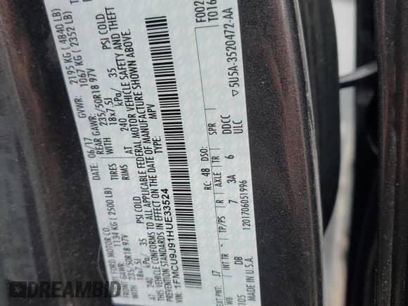 2017 Ford Escape Titanium с VIN 1FMCU9J91HUE33524, выставлен на аукционе Copart как лот 81630775 с пробегом 153 271 миль миль и Чистый • Clean title. История ставок и продаж доступна на DreamBid. Изображение 14.