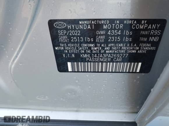 2023 Hyundai Sonata SEL с VIN KMHL14JA3PA269277, выставлен на аукционе IAAI как лот 43350033 с пробегом 24 076 миль миль и . История ставок и продаж доступна на DreamBid. Изображение 9.