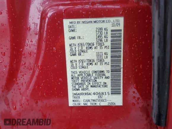 2010 Nissan Frontier SE z VIN 1N6AD0ER6AC406815, wystawiony jako Copart lot #84967965 z przebiegiem 231 662 mil mil oraz Szkoda całkowita • Salvage title. Historia ofert i sprzedaży dostępna na DreamBid. Obrazek 13.