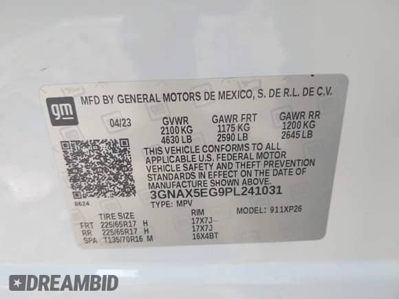 2023 Chevrolet Equinox LS с VIN 3GNAX5EG9PL241031, выставлен на аукционе IAAI как лот 42810331 с пробегом 31 821 миль миль и . История ставок и продаж доступна на DreamBid. Изображение 9.