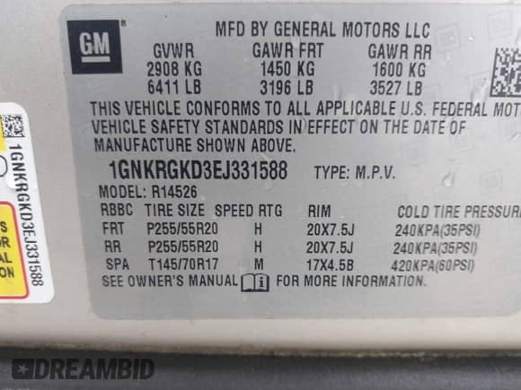 2014 Chevrolet Traverse LT с VIN 1GNKRGKD3EJ331588, выставлен на аукционе IAAI как лот 42053014 с пробегом 230 482 миль миль и . История ставок и продаж доступна на DreamBid. Изображение 9.