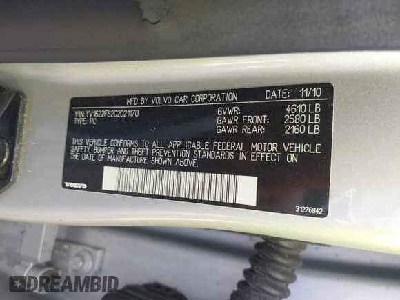 2012 Volvo S60 T5 с VIN YV1622FS2C2021170, выставлен на аукционе IAAI как лот 43240549 с пробегом 147 125 миль миль и . История ставок и продаж доступна на DreamBid. Изображение 9.