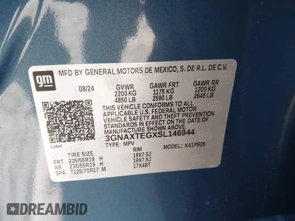 2025 Chevrolet Equinox AWD RS с VIN 3GNAXTEGXSL146944, выставлен на аукционе IAAI как лот 40822188 с пробегом 404 миль миль и . История ставок и продаж доступна на DreamBid. Изображение 9.