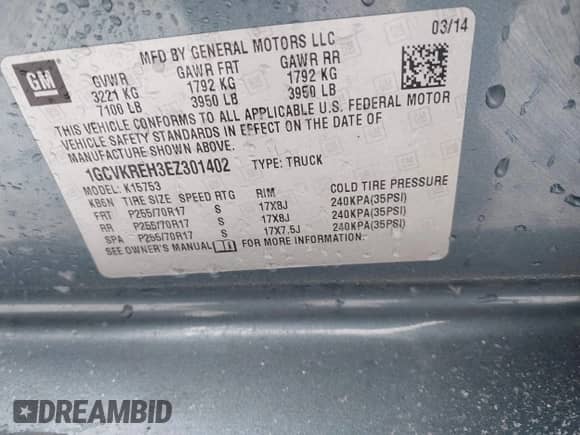 2014 Chevrolet Silverado 1500 LT с VIN 1GCVKREH3EZ301402, выставлен на аукционе IAAI как лот 41545630 с пробегом 177 904 миль миль и . История ставок и продаж доступна на DreamBid. Изображение 9.