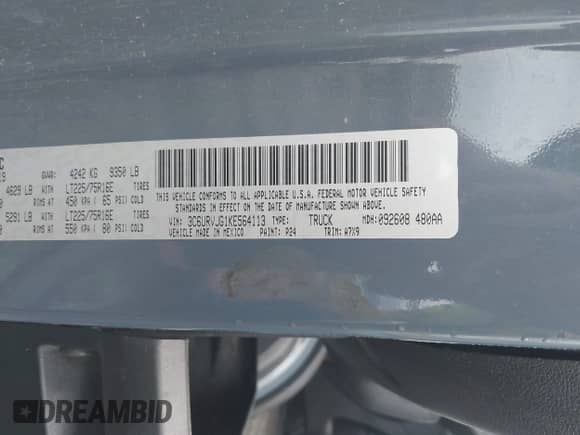 2019 Ram ProMaster Cargo с VIN 3C6URVJG1KE564113, выставлен на аукционе IAAI как лот 42695297 с пробегом 169 683 миль миль и . История ставок и продаж доступна на DreamBid. Изображение 9.