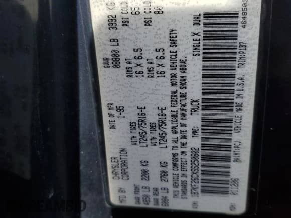 1995 Dodge 2500 с VIN 1B7KF26CXSS250602, выставлен на аукционе Copart как лот 87487014 с пробегом 272 183 миль миль и Списание • Salvage title. История ставок и продаж доступна на DreamBid. Изображение 12.