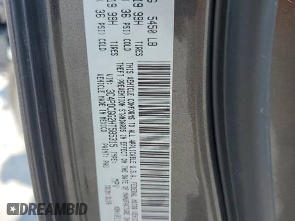 2017 Dodge Journey Crossroad with VIN 3C4PDCGG2HT585315, listed as a Copart auction lot 56022235 with Not provided miles and Salvage title. Bid and sale history available at DreamBid. Image 13.