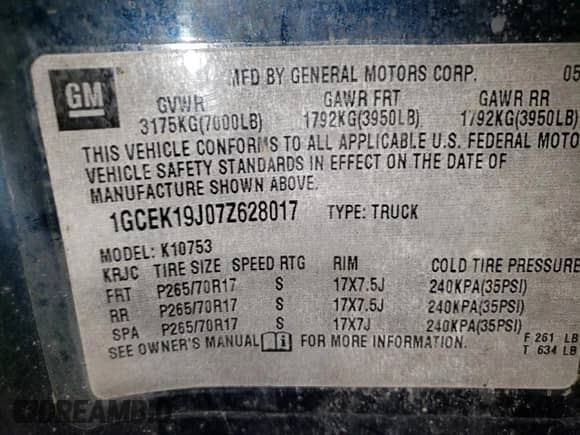 2007 Chevrolet Silverado 1500 Work Truck с VIN 1GCEK19J07Z628017, выставлен на аукционе Copart как лот 68214605 с пробегом 222 729 миль миль и Списание • Salvage title. История ставок и продаж доступна на DreamBid. Изображение 12.