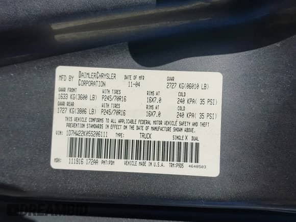 2005 Dodge Dakota ST with VIN 1D7HW22K05S206111, listed as a IAAI auction lot 42338621 with 159,563 mi miles and . Bid and sale history available at DreamBid. Image 9.