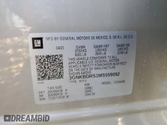 2021 Chevrolet Blazer LT с VIN 3GNKBDRS1MS559092, выставлен на аукционе Copart как лот 54264495 с пробегом Не указан миль и На запчасти • Non repairable. История ставок и продаж доступна на DreamBid. Изображение 13.