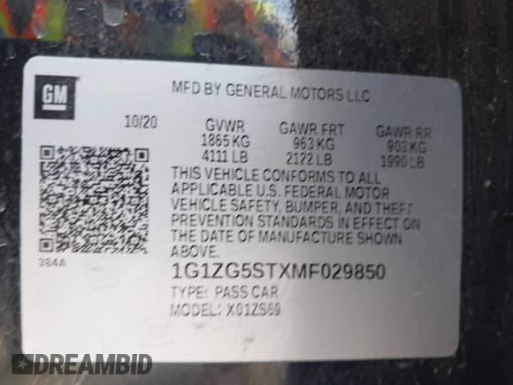 2021 Chevrolet Malibu RS with VIN 1G1ZG5STXMF029850, listed as a IAAI auction lot 42029121 with 56,384 mi miles and . Bid and sale history available at DreamBid. Image 9.