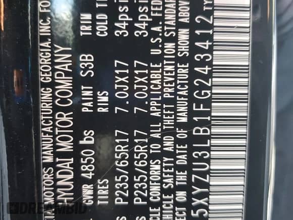 2015 Hyundai Santa Fe с VIN 5XYZU3LB1FG243412, выставлен на аукционе Copart как лот 82446985 с пробегом Не указан миль и Чистый • Clean title. История ставок и продаж доступна на DreamBid. Изображение 14.