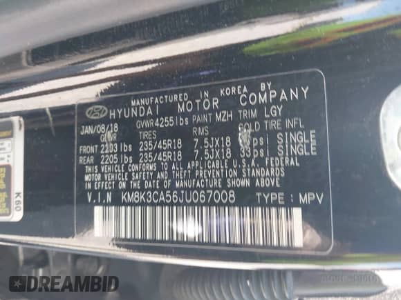 2018 Hyundai Kona Limited с VIN KM8K3CA56JU067008, выставлен на аукционе IAAI как лот 43359728 с пробегом 218 673 миль миль и . История ставок и продаж доступна на DreamBid. Изображение 9.