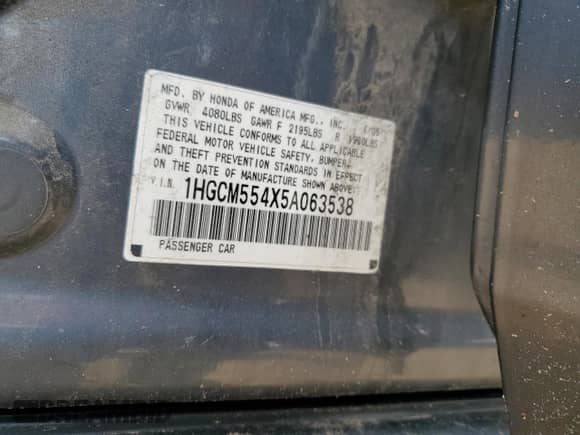 2005 Honda Accord LX с VIN 1HGCM554X5A063538, выставлен на аукционе Copart как лот 62500875 с пробегом 142 365 миль миль и Чистый • Clean title. История ставок и продаж доступна на DreamBid. Изображение 12.