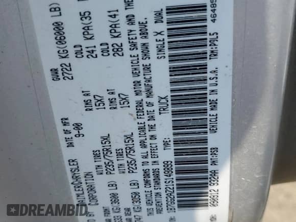 2001 Dodge Dakota с VIN 1B7GG2AZ21S148899, выставлен на аукционе Copart как лот 66564714 с пробегом 268 764 миль миль и Чистый • Clean title. История ставок и продаж доступна на DreamBid. Изображение 12.