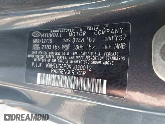 2019 Hyundai Veloster 2.0 with VIN KMHTG6AF9KU020012, listed as a IAAI auction lot 42464312 with 90,364 mi miles and . Bid and sale history available at DreamBid. Image 9.