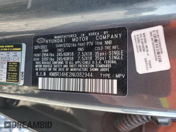 2022 Hyundai Palisade SE с VIN KM8R14HE2NU382944, выставлен на аукционе Copart как лот 54708135 с пробегом 48 413 миль миль и На запчасти • Non repairable. История ставок и продаж доступна на DreamBid. Изображение 13.
