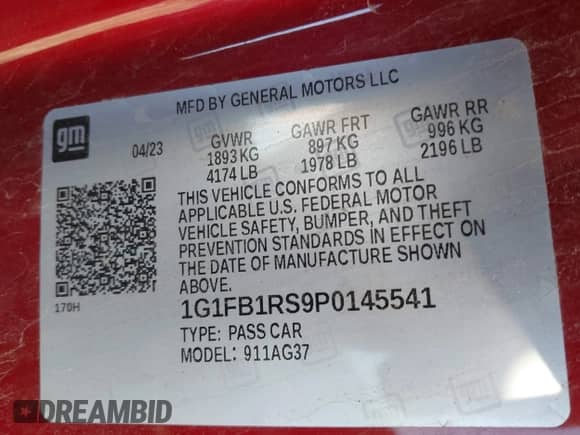 2023 Chevrolet Camaro 1LT с VIN 1G1FB1RS9P0145541, выставлен на аукционе IAAI как лот 41528642 с пробегом 31 809 миль миль и . История ставок и продаж доступна на DreamBid. Изображение 9.