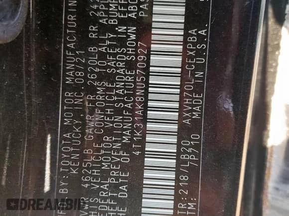 2022 Toyota Camry Hybrid XSE z VIN 4T1K31AK8NU570927, wystawiony jako Copart lot #68264105 z przebiegiem 53 713 mil mil oraz Szkoda całkowita • Salvage title. Historia ofert i sprzedaży dostępna na DreamBid. Obrazek 12.