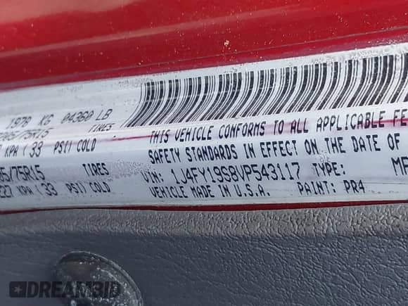 1997 Jeep Wrangler Sport с VIN 1J4FY19S8VP543117, выставлен на аукционе IAAI как лот 42844397 с пробегом 183 701 миль миль и . История ставок и продаж доступна на DreamBid. Изображение 9.