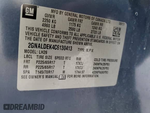 2012 Chevrolet Equinox 1LT z VIN 2GNALDEK4C6130413, wystawiony jako Copart lot #82411485 z przebiegiem 159 936 mil mil oraz Szkoda całkowita • Salvage title. Historia ofert i sprzedaży dostępna na DreamBid. Obrazek 13.