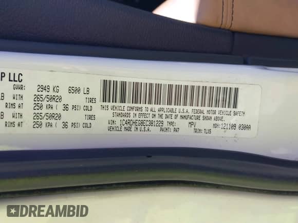2014 Dodge Durango Citadel with VIN 1C4RDHEG8EC381229, listed as a IAAI auction lot 43208687 with Not provided miles and . Bid and sale history available at DreamBid. Image 9.