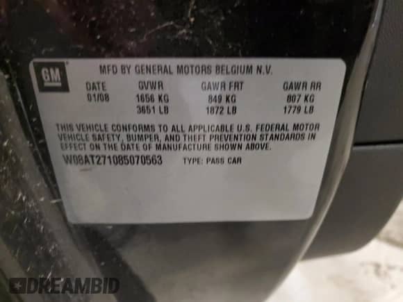 2008 Saturn Astra XR with VIN W08AT271085070563, listed as a Copart auction lot 82752484 with 94,616 mi miles and Non repairable. Bid and sale history available at DreamBid. Image 12.
