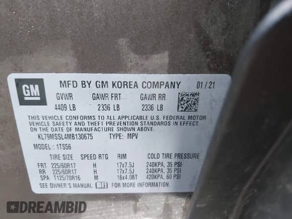 2021 Chevrolet TrailBlazer ACTIV with VIN KL79MSSL4MB130675, listed as a IAAI auction lot 42204099 with 55,960 mi miles and . Bid and sale history available at DreamBid. Image 9.