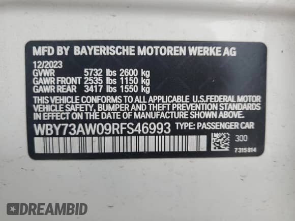 2024 BMW i4 eDrive40 с VIN WBY73AW09RFS46993, выставлен на аукционе Copart как лот 61943455 с пробегом 36 247 миль миль и Списание • Salvage title. История ставок и продаж доступна на DreamBid. Изображение 12.