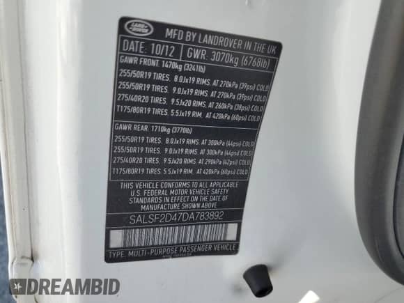 2013 Land Rover Range Rover Sport HSE z VIN SALSF2D47DA783892, wystawiony jako Copart lot #66343825 z przebiegiem 193 852 mil mil oraz Szkoda całkowita • Salvage title. Historia ofert i sprzedaży dostępna na DreamBid. Obrazek 13.