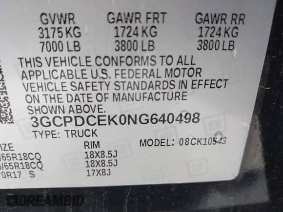 2022 Chevrolet Silverado 1500 Custom Trail Boss with VIN 3GCPDCEK0NG640498, listed as a IAAI auction lot 43559278 with 16,472 mi miles and . Bid and sale history available at DreamBid. Image 9.