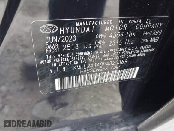 2023 Hyundai Sonata SE z VIN KMHL24JA8PA325369, wystawiony jako IAAI lot #42400026 z przebiegiem 121 813 mil mil oraz . Historia ofert i sprzedaży dostępna na DreamBid. Obrazek 9.