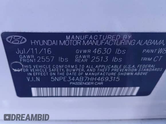 2017 Hyundai Sonata Limited with VIN 5NPE34AB7HH469315, listed as a Copart auction lot 89643375 with 58,783 mi miles and Clean title. Bid and sale history available at DreamBid. Image 10.